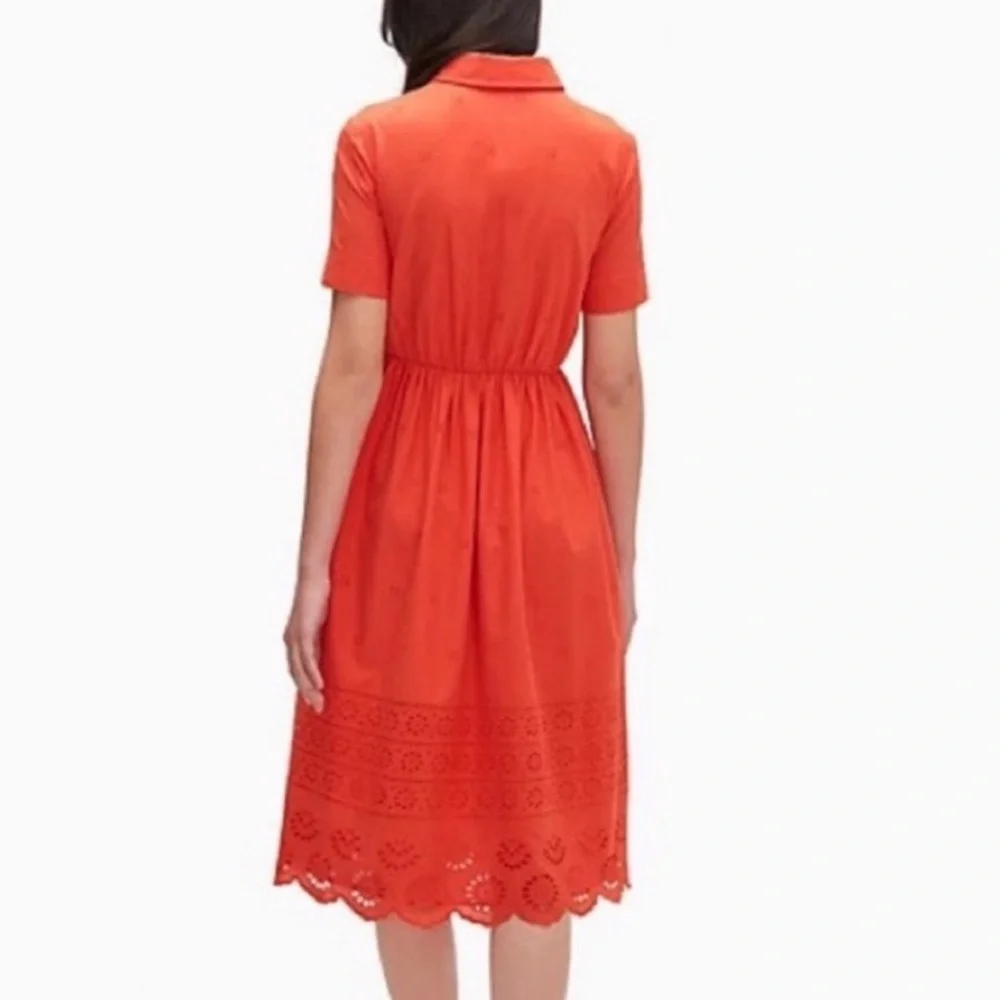 Kate Spade Orange Midi Tie Waist Eyelet 100% Cotton Dress! Size Large